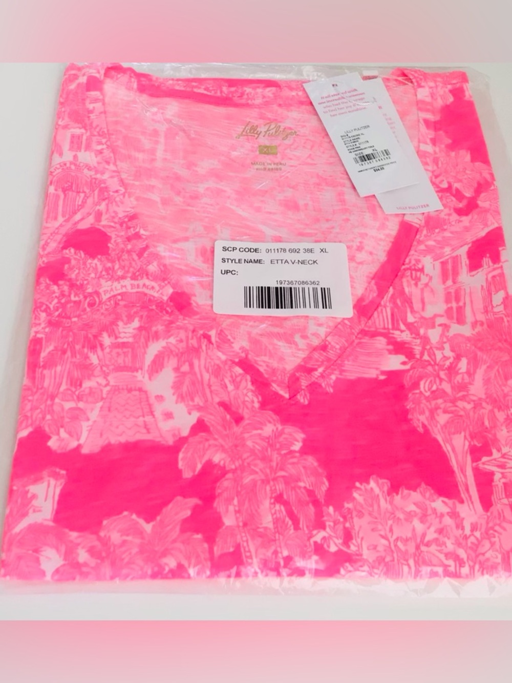 Lilly Pulitzer Etta V-Neck Top Rosie Pink PB Anniversary Toile NWT - Picture 2 of 6